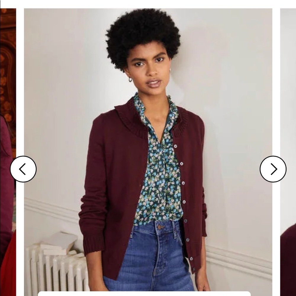 Boden Frederick Pointelle Cardigan - color is deep Wisteria / Maroon. NWT